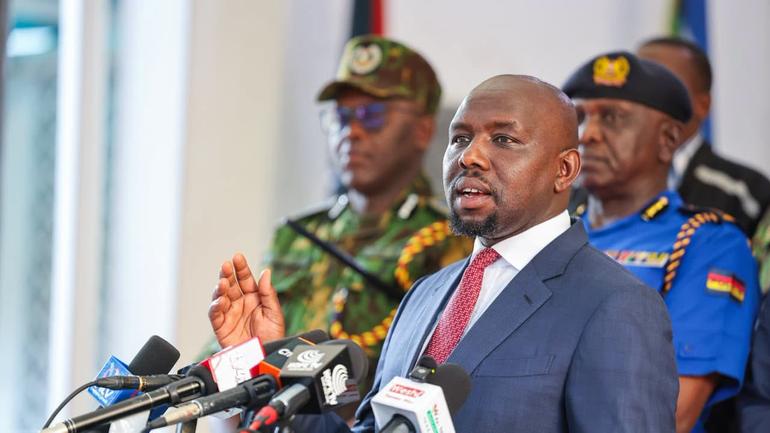 Kipchumba Murkomen, the Cabinet Secretary for the Ministry of Interior and National Administration speaks to the media (Image: Files)
