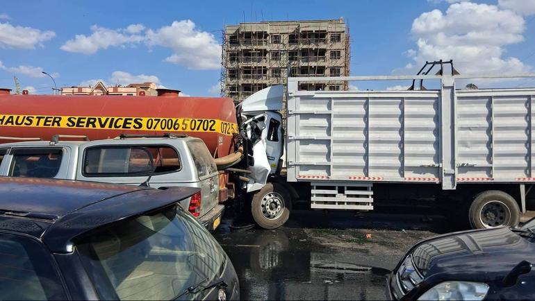 A lorry rams into a sewage exhauster tanker at Roy Sambo along Thika Road on August 24th 2026 (Image: Files)