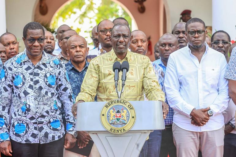 President Ruto gives a press briefing on May 22, announcing the government's decisive measures to cushion Kenyans from high fuel prices caused by the conflict in the Middle East (Image: Files)