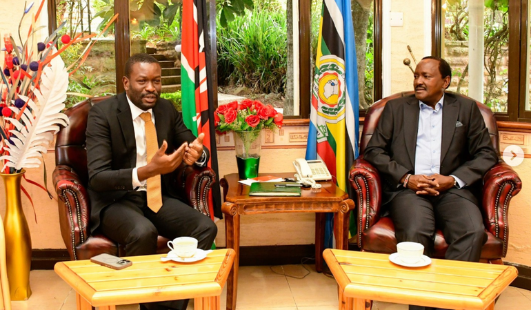 Edwin Sifuna with Wiper Leader Kalonzo Musyoka at the former Vice President’s Karen residence.