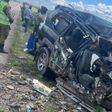 The wreckage of a car crash along the Narok - Suswa highway
