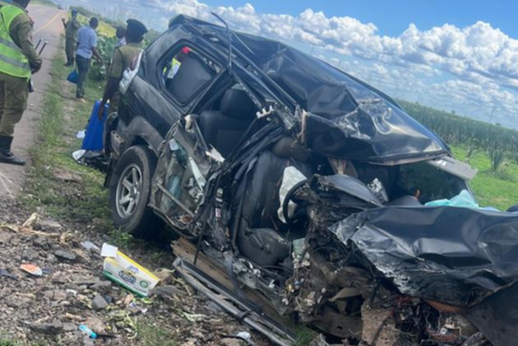 The wreckage of a car crash along the Narok - Suswa highway
