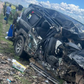 The wreckage of a car crash along the Narok - Suswa highway