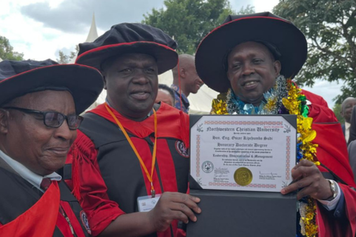 Kapseret MP Oscar Sudi celebrating his honourary degree from Northwestern Christian University