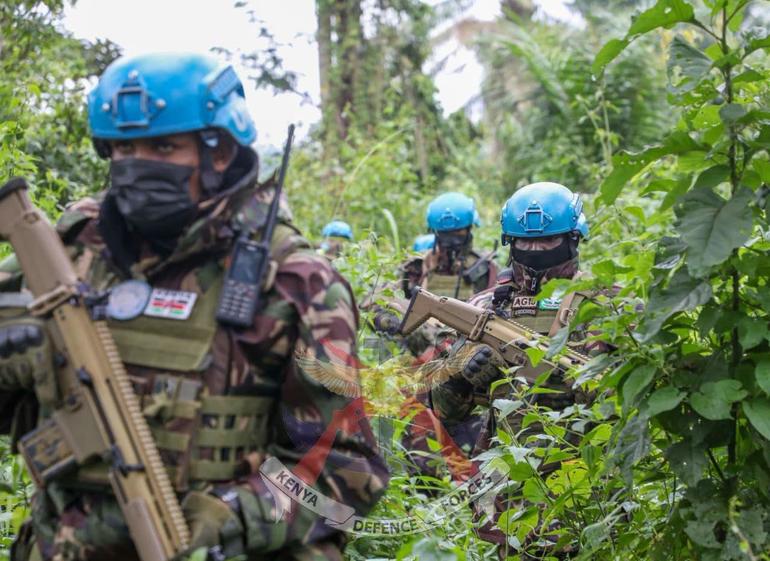 An image released by the KDF showing Kenyan forces on patrol in the DRC (Image: KDF)