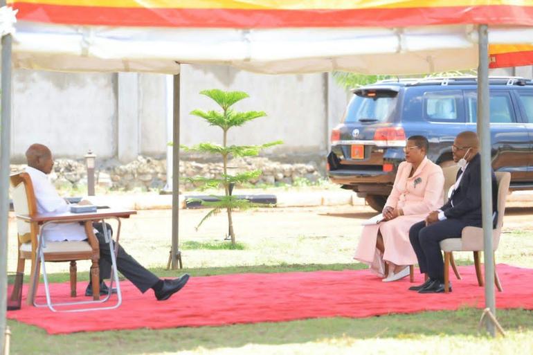 Former Speaker Of Parliament Hon Anitah meets president Yoweri Museveni moments after her release from house arrest (Image: Files)