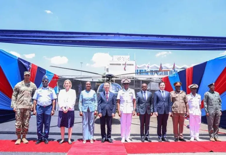 Defence Cabinet Secretary Soipan Tuya presiding over the reception and inauguration of MD500 helicopters acquired through the Governments of the Republic of Korea and the United States of America.