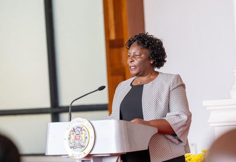 Nancy Baraza during the submission of the report of the Technical Working Group on Gender-Based Violence Including Femicide, State House, Nairobi.