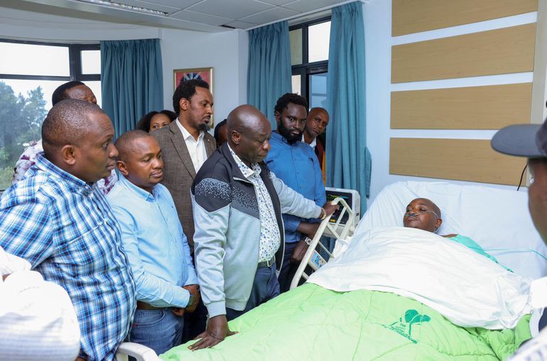 Former DP Rigathi Gachagua visits Juja Member of Parliament George Koimburi in hospital