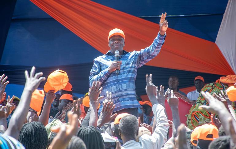 Cooperatives Cabinet Secretary Wycliffe Oparanya addressing a rally in Malava, Kakamega County
