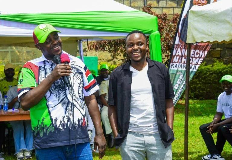Leon Malala with his father, Cleophas Malala at a political event in Nyeri on Saturday April, 11 2026