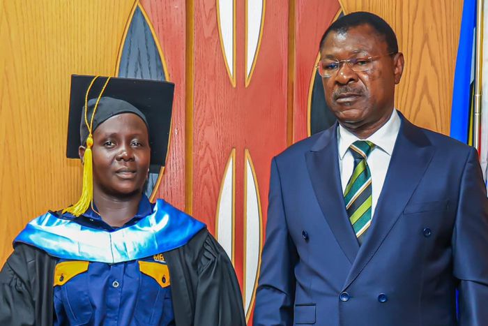 Speaker Moses Wetangula and Claire Juma at his office in the National Assembly