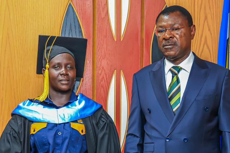 Speaker Moses Wetangula and Claire Juma at his office in the National Assembly