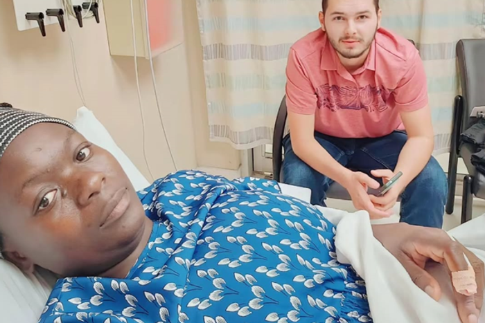 A photo of Mama Jimmy and Baba Jimmy in hospital in the U.S.