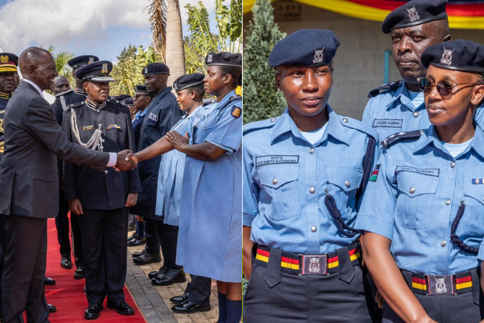 President Ruto inspects the newly unveiled Police uniforms complete with their new-look maternity wear. (Image: PCS)