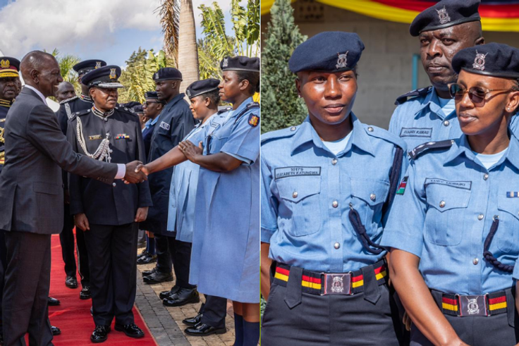 President Ruto inspects the newly unveiled Police uniforms complete with their new-look maternity wear. (Image: PCS)