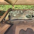 A vehicle in Rigathi Gachagua's convoy damaged during an attack at a funeral in Limuru