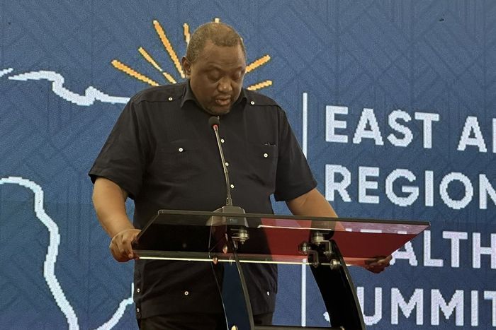 Former President Uhuru Kenyatta speaking at the East Africa Region Global Health Security Summit