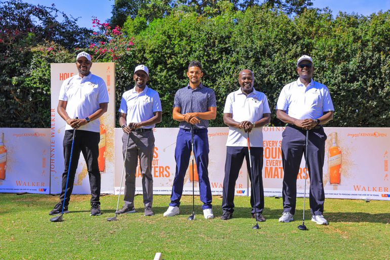 Right to Left: KBL MD Andrew Kilonzo, KOGL Chairman Patrick Obath, Pro Golfer Greg Snow, EABL General Manager, Spirits, Alvin Mbugua, and KOGL Commercial Director Ronald Meru