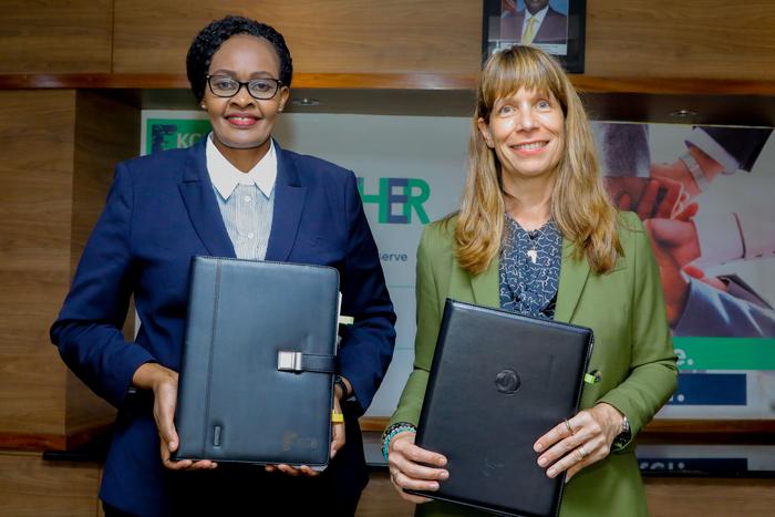 KCB Bank's Managing Director Annastacia Kimtai (left) and European Bank for Reconstruction & Development Director for Sub-Saharan Africa, Dr. Heike Harmgart