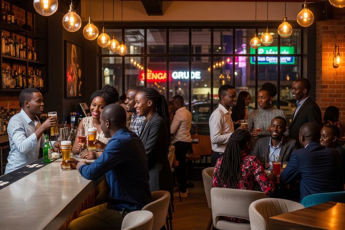 An AI-generated image of Kenyans drinking alcohol at a modern bar.