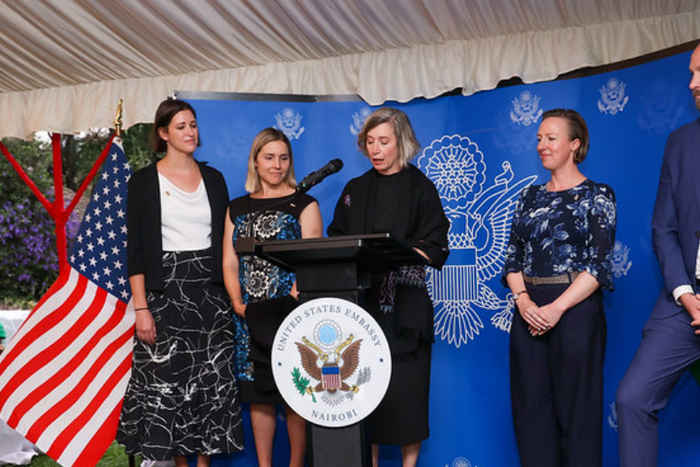 Chargé d’Affaires Susan M. Burns speaking at a past function at the United States Embassy in Nairobi, Kenya