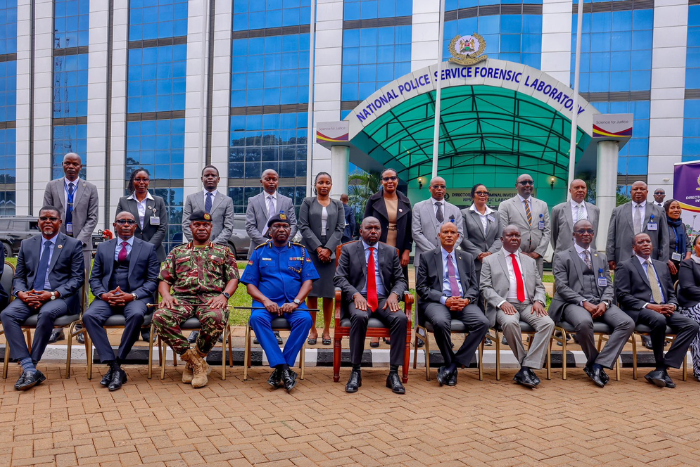 Inspector General of Police Douglas Kanja with Interior Cabinet Secretary Kipchumba Murkomen and other National Police Service senior officials