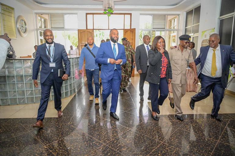 Embu County Governor Cecily Mbarire, hosts CS for Mining, Blue Economy and Maritime Affairs Hassan Joho during a sensitization and stakeholder consultation forum on mineral development in the county (Image: Files)