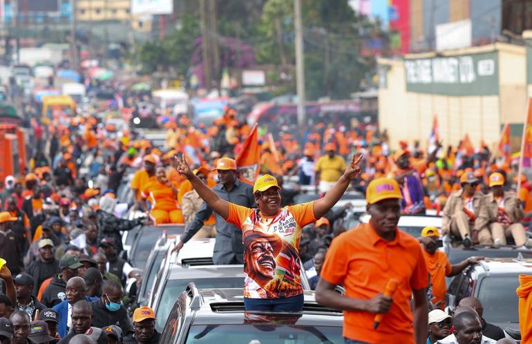 ODM politicians and government officials interacting with party supporters as they made their way to Jacaranda Grounds.