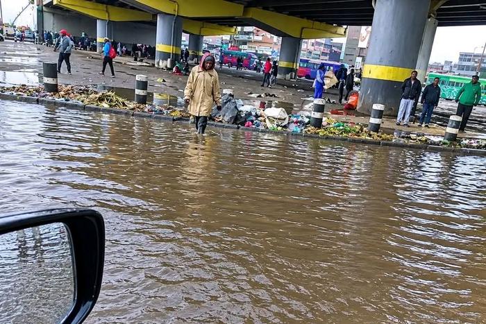 The aftermath of heavy rains on Saturday morning in Guithurai. The rains caused flooding in several parts of the city.