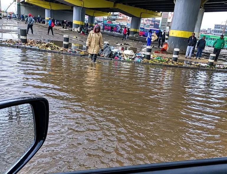 The aftermath of heavy rains on Saturday morning in Guithurai. The rains caused flooding in several parts of the city.