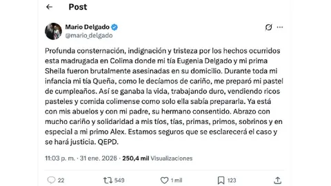 Dos mujeres familiares del secretario de Educación Pública, Mario Delgado, fueron asesinadas a balazos en su domicilio en Colima