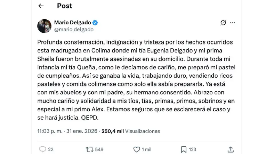 Dos mujeres familiares del secretario de Educación Pública, Mario Delgado, fueron asesinadas a balazos en su domicilio en Colima