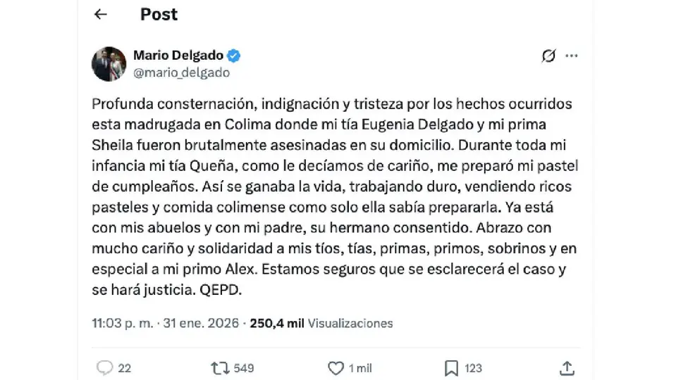 Dos mujeres familiares del secretario de Educación Pública, Mario Delgado, fueron asesinadas a balazos en su domicilio en Colima