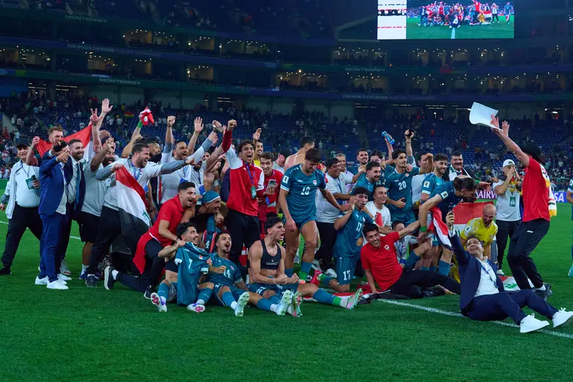 La Selección de Irak en celebración tras el triunfo ante Bolivia en el Repechaje Intercontinental rumbo al Mundial 2026 | MEXSPORT