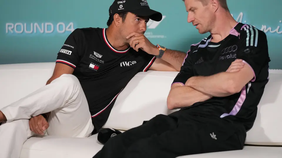 Checo Pérez y Nico Hulkenberg, en Miami | AP