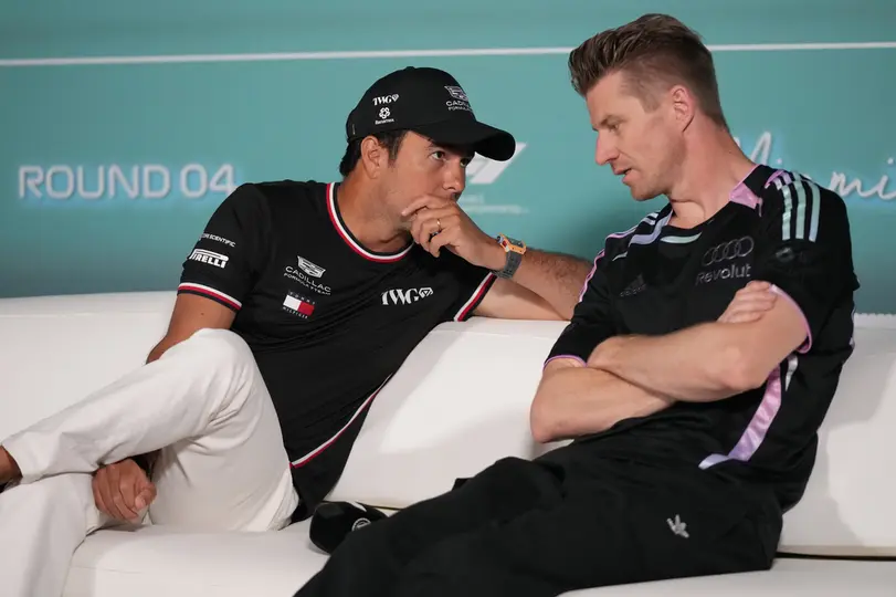 Checo Pérez y Nico Hulkenberg, en Miami | AP