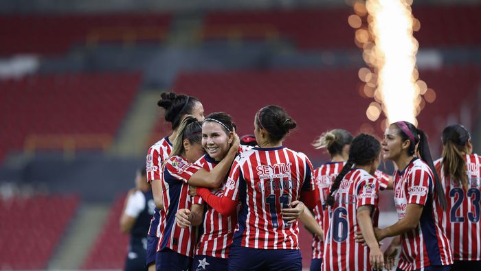 Alicia Cervantes en celebración con Chivas ante Pachuca en la Liguilla del Clausura 2026 de la Liga MX Femenil | MEXSPORT