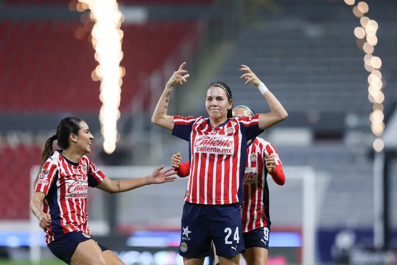 Alicia Cervantes en celebración con Chivas ante Pachuca en la Liguilla del Clausura 2026 de la Liga MX Femenil | MEXSPORT