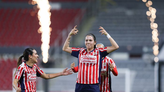 Alicia Cervantes en celebración con Chivas ante Pachuca en la Liguilla del Clausura 2026 de la Liga MX Femenil | MEXSPORT