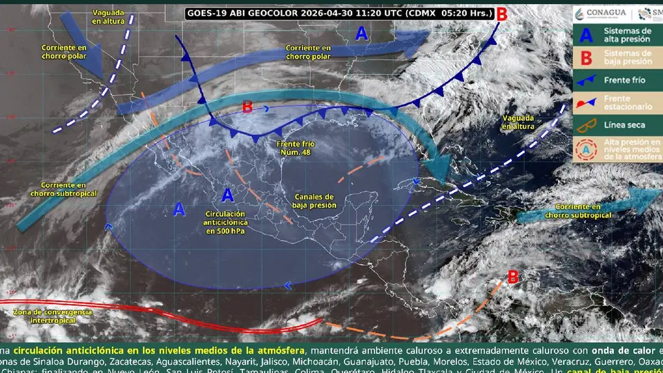 Frente frío 48 provocará lluvias en México del 1 al 3 de mayo: tormentas, granizo y calor extremo