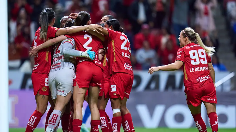 Jugadoras de Toluca en celebración ante Tigres en el Clausura 2026 de la Liga MX Femenil | MEXSPORT