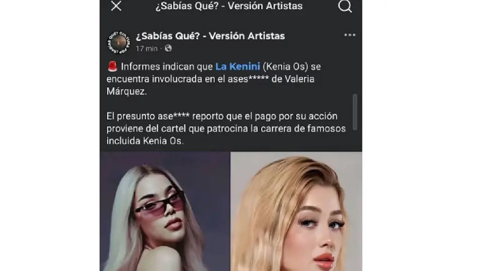 Kenia Os habría iniciado un proceso legal contra la página que la vinculó con el caso Valeria Márquez./ Captura de pantalla