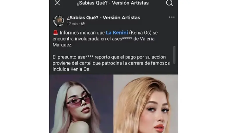 Kenia Os habría iniciado un proceso legal contra la página que la vinculó con el caso Valeria Márquez./ Captura de pantalla