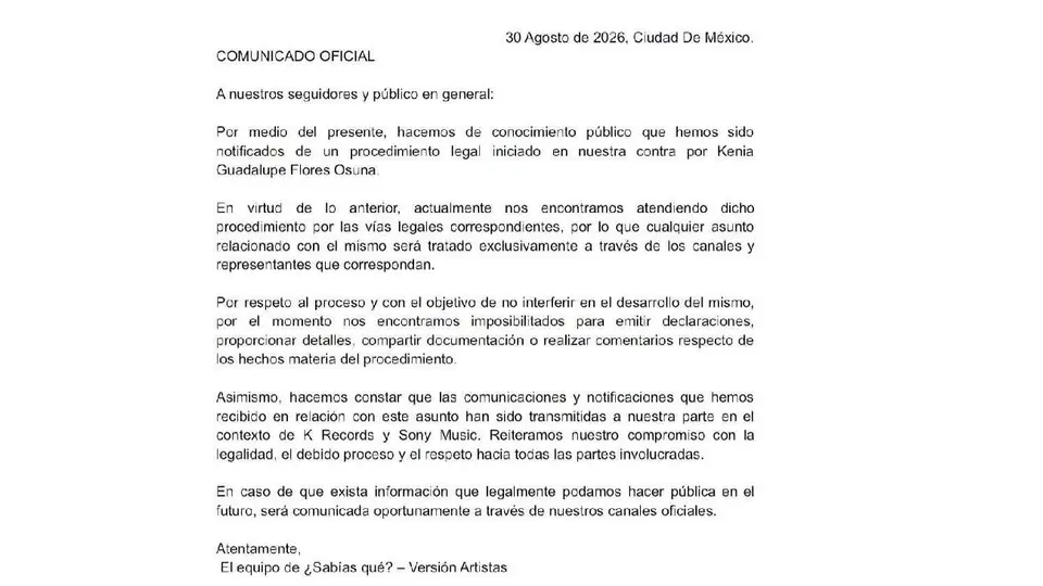 La página ¿Sabías qué? – Versión Artistas aseguró que recibió una notificación promovida por Kenia Os./ Captura de pantalla