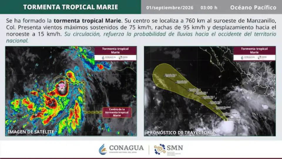 Marie mantiene una trayectoria hacia el noroeste mientras aumenta su intensidad sobre el Pacífico / CONAGUA