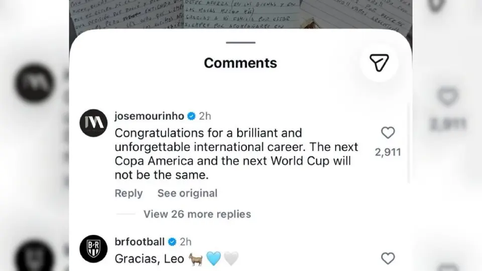 El mensaje de despedida de Mourinho a Lionel Messi | CAPTURA DE PANTALLA
