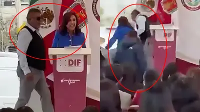 VIDEO: Gobernadora de Tlaxcala es retirada de emergencia por su seguridad tras protesta de campesinos