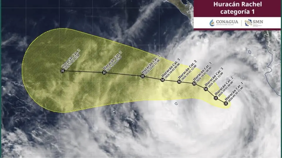 La circulación del huracán Rachel mantiene condiciones para lluvias, fuertes vientos y oleaje elevado en varios estados del Pacífico mexicano / CONAGUA y SMN