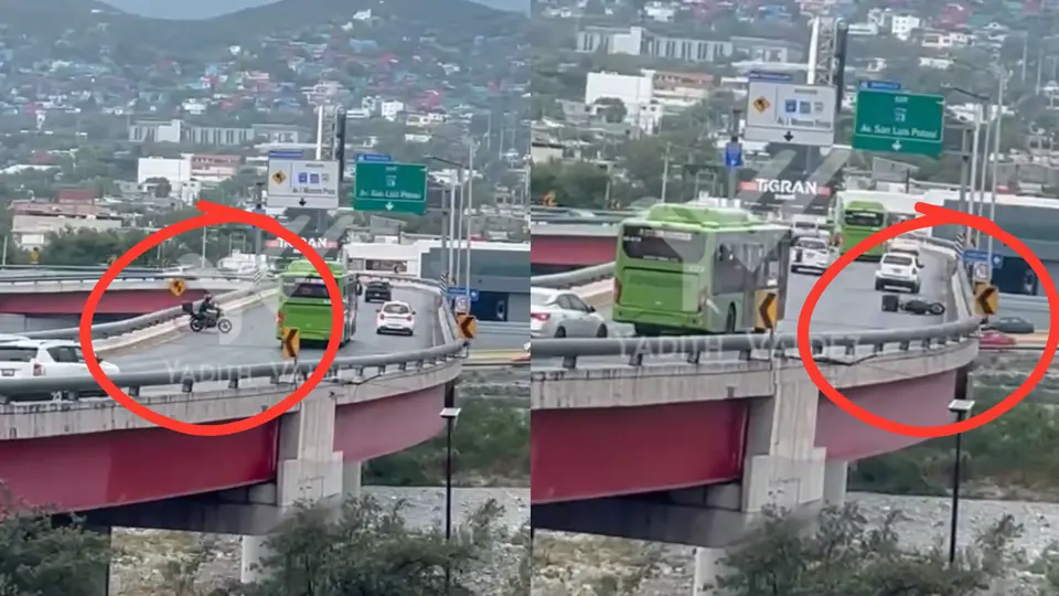 Motociclista cae desde Puente Zaragoza al Río Santa Catarina y es rescatado /  VIDEO